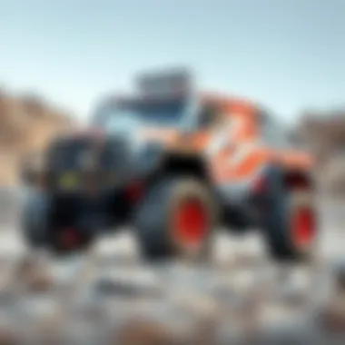 A detailed view of an 8x8 remote-controlled truck showcasing its robust design.