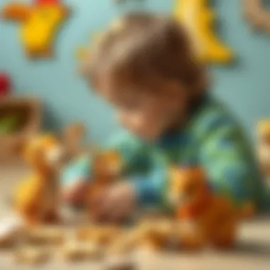 Children Engaged with Wooden Animal Puzzles Children engaging with wooden animal puzzles, demonstrating focus