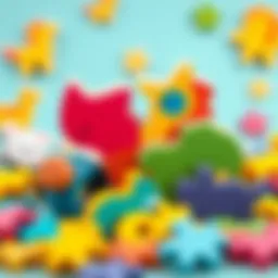 Colorful wooden animal puzzle pieces arranged creatively