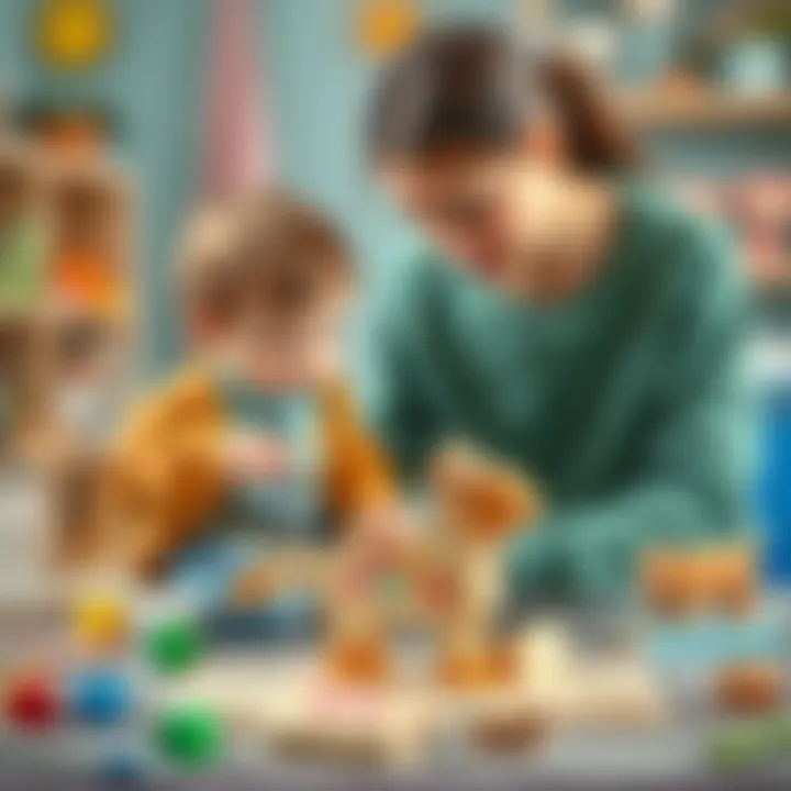 Guidance in Solving a Wooden Animal Puzzle Parent guiding a child in solving a wooden animal puzzle