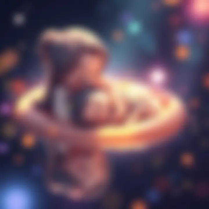 A reflective artwork showcasing a mother embracing her sleeping child.