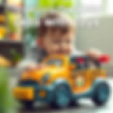 Child engaging with car carrier toy showcasing fine motor skills