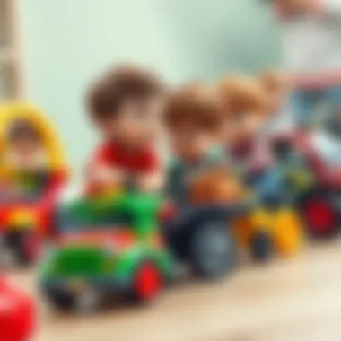 Group of children playing together with toy car carriers