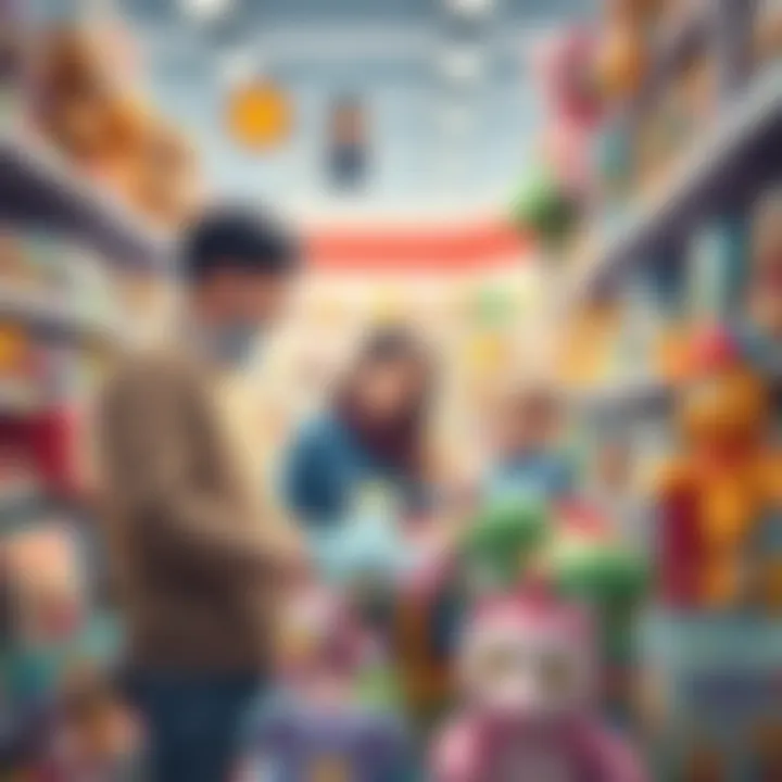Parents selecting toys for their children in a store