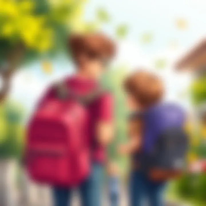 A parent and child discussing backpack options.