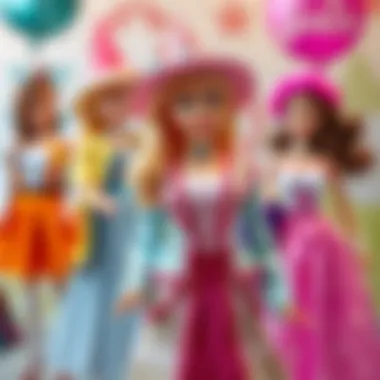 Barbie birthday doll in various outfits representing different themes