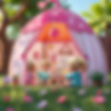 Kids engaging in creative activities outside a Barbie tent