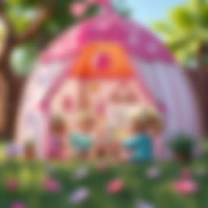 Kids engaging in creative activities outside a Barbie tent