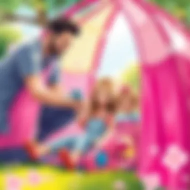 Parents supervising kids in a Barbie tent
