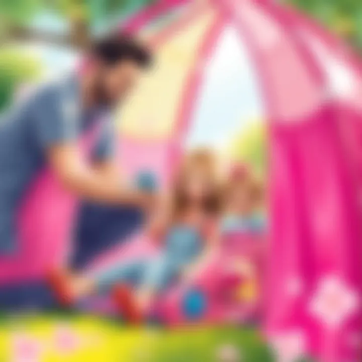 Parents supervising kids in a Barbie tent