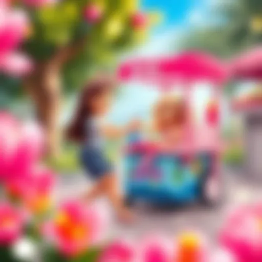 Playful interaction with a Barbie food cart