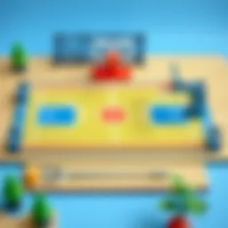 Detailed layout of a basketball court model showcasing dimensions and markings