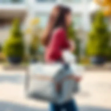 A parent comfortably carrying a stylish baby care bag.