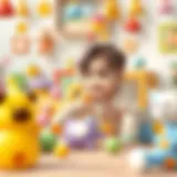 A playful baby exploring a colorful play area filled with soft toys