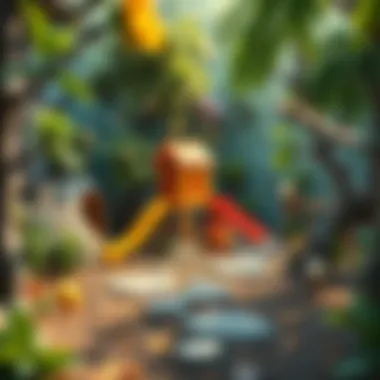 A serene play area surrounded by nature, promoting calmness for children