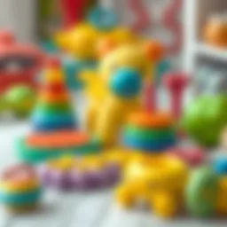 A colorful set of infant toys designed for sensory exploration