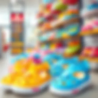 Selection of baby beach shoes in a store