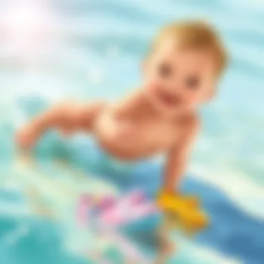 Baby playing in water with beach shoes