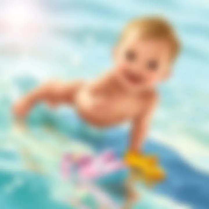 Baby playing in water with beach shoes