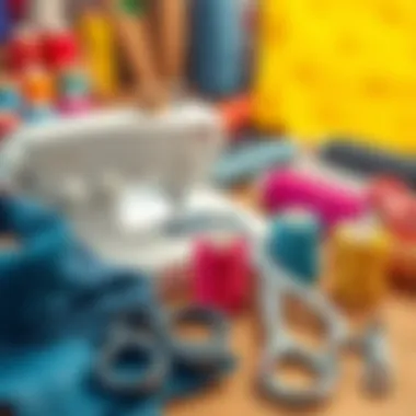 Close-up of sewing tools and threads organized on a table
