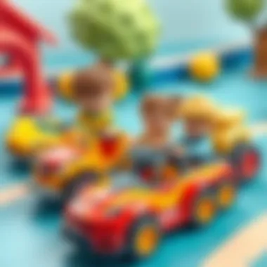 Fostering Social Skills in Group Play Group of children engaging with large toy cars, illustrating social interaction