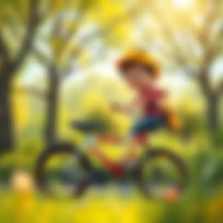 Child riding a bicycle in a park setting