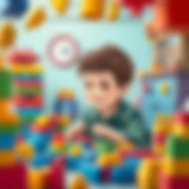 Fostering Creativity with Building Blocks A boy engaging with building blocks, enhancing creativity