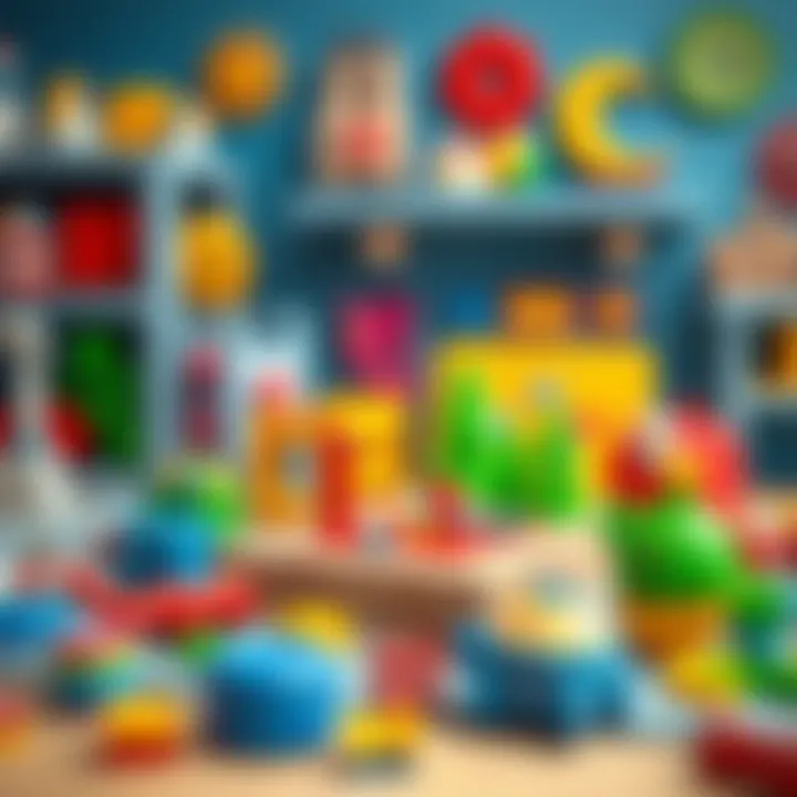 Educational setup featuring magnetic toys and learning materials