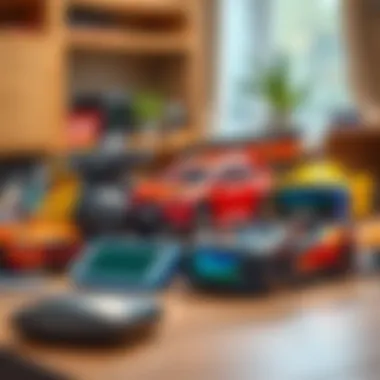 High-tech automotive gadgets arranged on a table