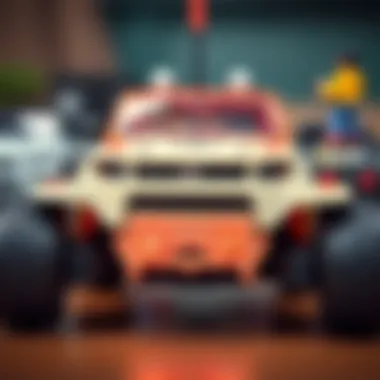 Close-up of a remote-controlled car showcasing its features