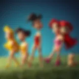 A dynamic portrayal of evolution in cartoon female characters across different eras.