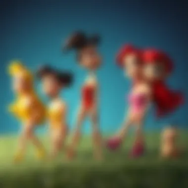 A dynamic portrayal of evolution in cartoon female characters across different eras.