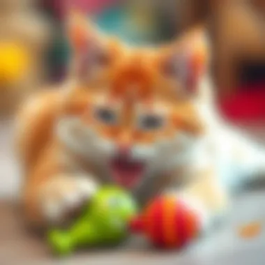 A playful cat interacting with a catnip toy