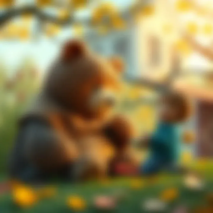 An imaginative scene illustrating a child using a talking bear to spark creativity and storytelling.