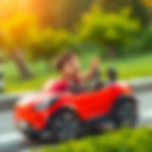 A child excitedly driving an electric car