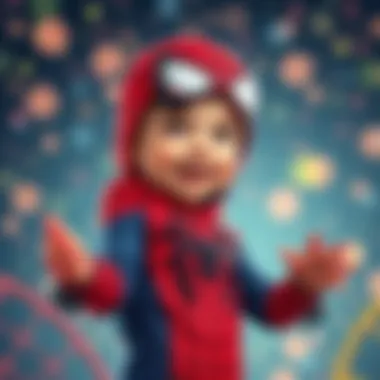 Child playing in a Spider-Man costume, showing joy and creativity