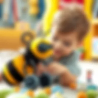 Child Playing with Bumblebee Toy Child interacting with a bumblebee toy during playtime
