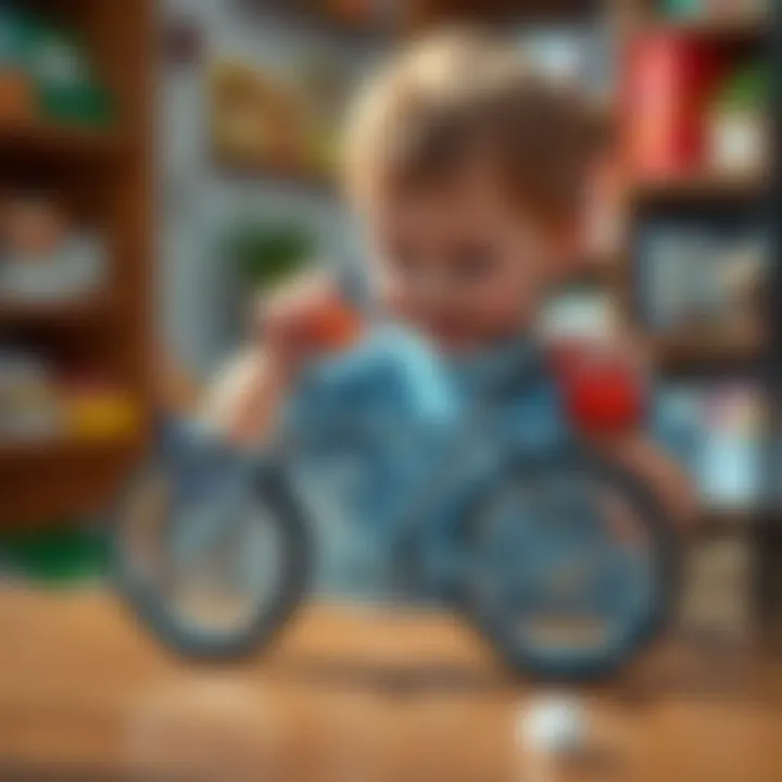 Child playing with a finger bicycle on a table