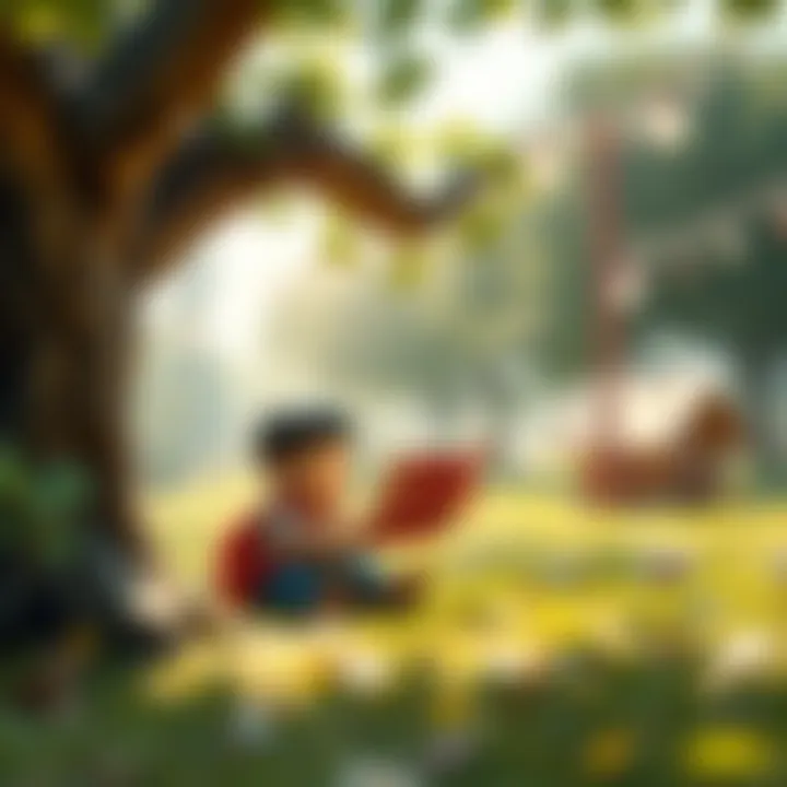Imagination in Nature An engaging scene of a child reading under a tree
