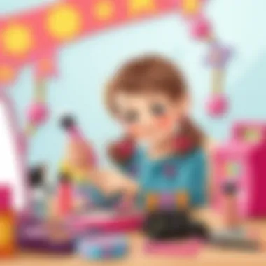 Child using a makeup kit creatively