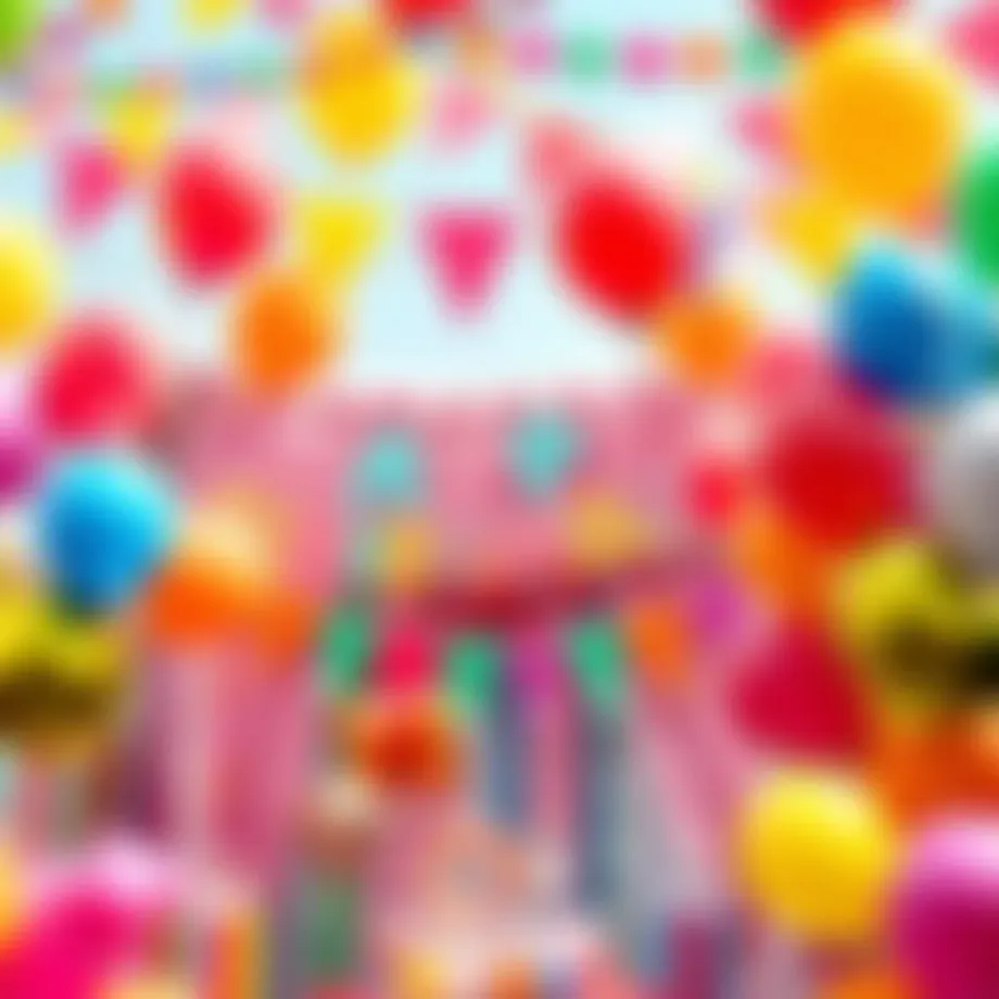 Colorful birthday decorations featuring balloons and banners
