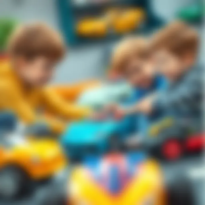 Children collaborating and communicating while racing toy cars, illustrating social skills