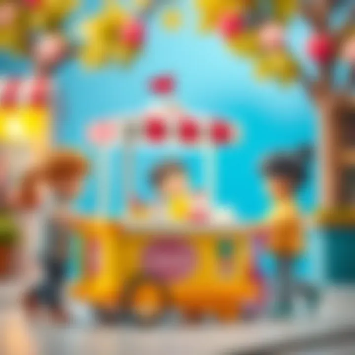 Children playing with a toy ice cream cart and developing social skills