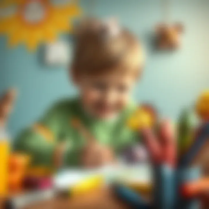 A child engaging in drawing animals with crayons