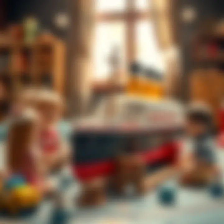 Children engaging in imaginative play with a toy Titanic