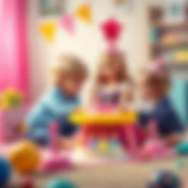 Children playing with Barbie birthday doll, engaging in imaginative play