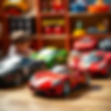 Children playing with a collection of Ferrari toy cars, igniting their imagination.