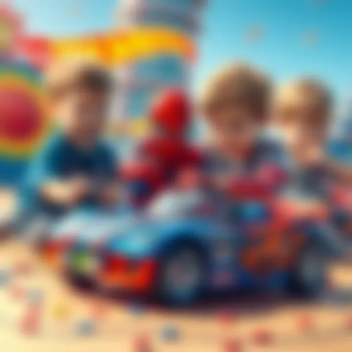 Children engaging in imaginative play with Hot Wheels and Spider-Man toys