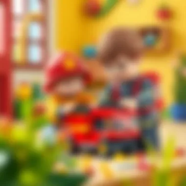 Children playing with Lego Duplo firefighting set