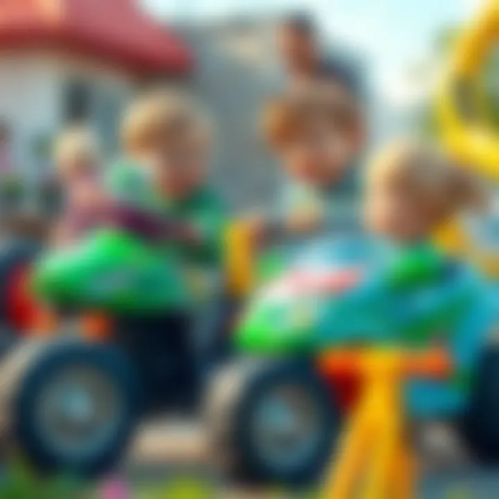 Children playing together with gas-powered toy cars